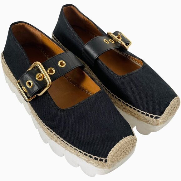 Marni Platform Mary Jane Espadrille Shoes Black Canvas Gold Buckle - Picture 2 of 12